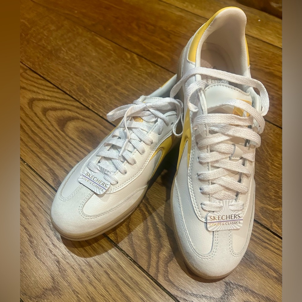 Skechers Classic White and Yellow Sneakers Eden style. 8